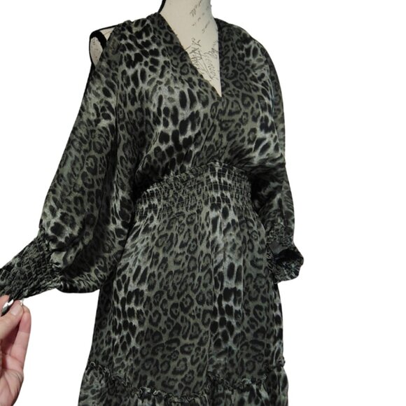 Leopard Print Mini Dress Medium Open Back Ruffle Mob Wife Witchy Indie Sleeze - Picture 2 of 7